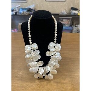 LUC Necklace White Mother Of Pearl Bib Womens Statement Sterling Silver Jewelry